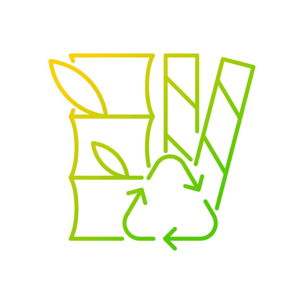 Compostable straws from plants gradient linear vector icon. Plant-based materials. Sugarcane fibers. Reduce plastics. Thin line color symbol. Modern style pictogram. Vector isolated outline drawing