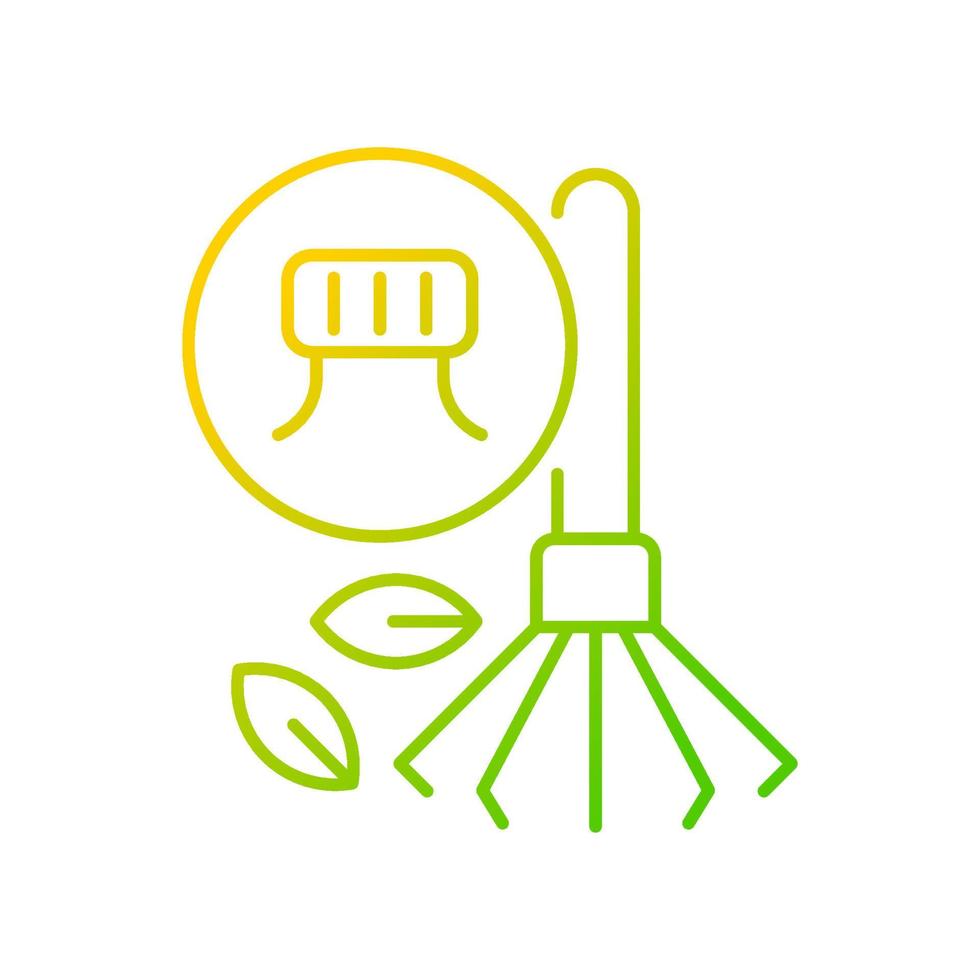 Rakes from bottle caps gradient linear vector icon. Broom made from recycled plastics. Sustainable broomstick. Thin line color symbol. Modern style pictogram. Vector isolated outline drawing