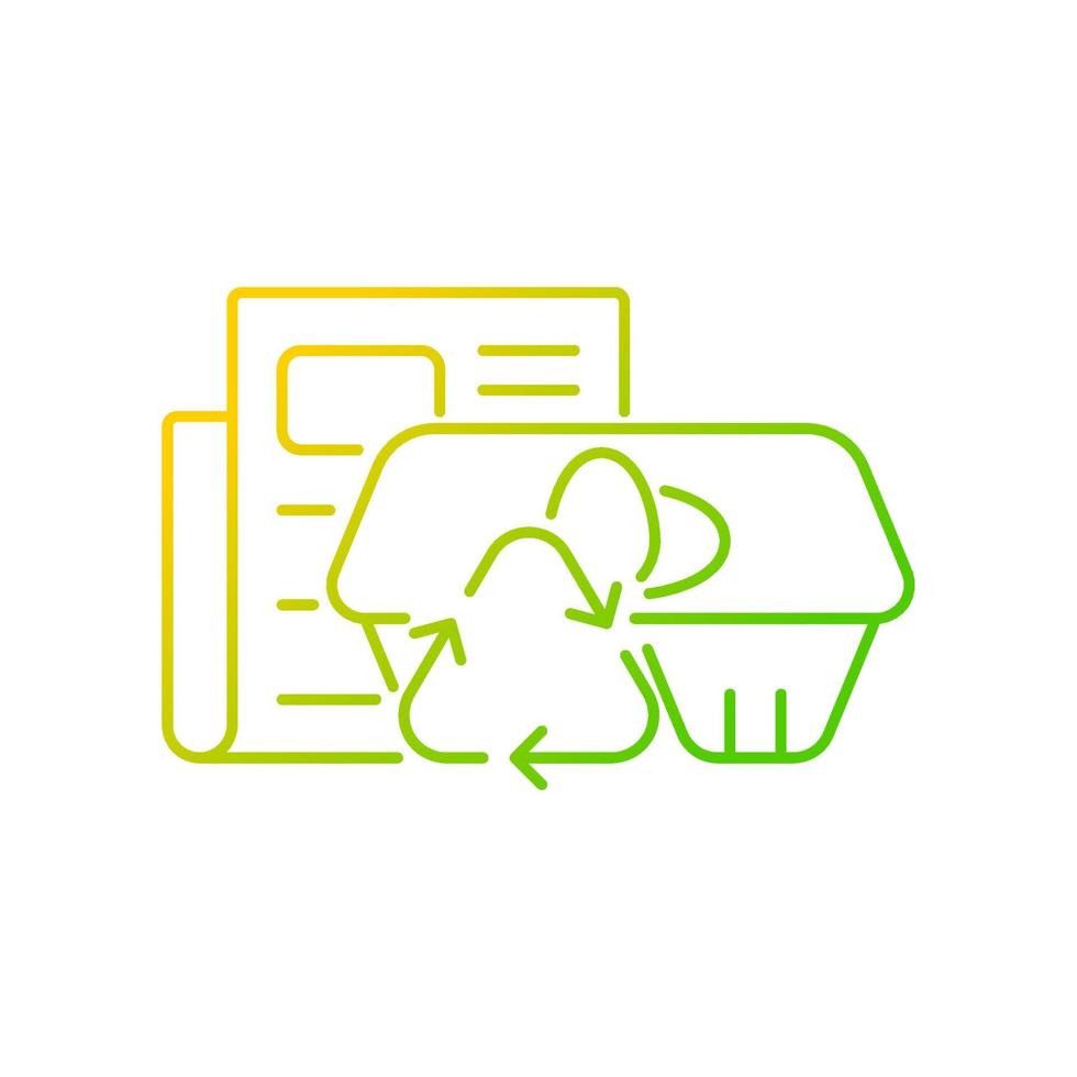 Egg cartons from newspaper gradient linear vector icon. Paper egg box. Recycled tray made from pressed paper pulp. Thin line color symbol. Modern style pictogram. Vector isolated outline drawing