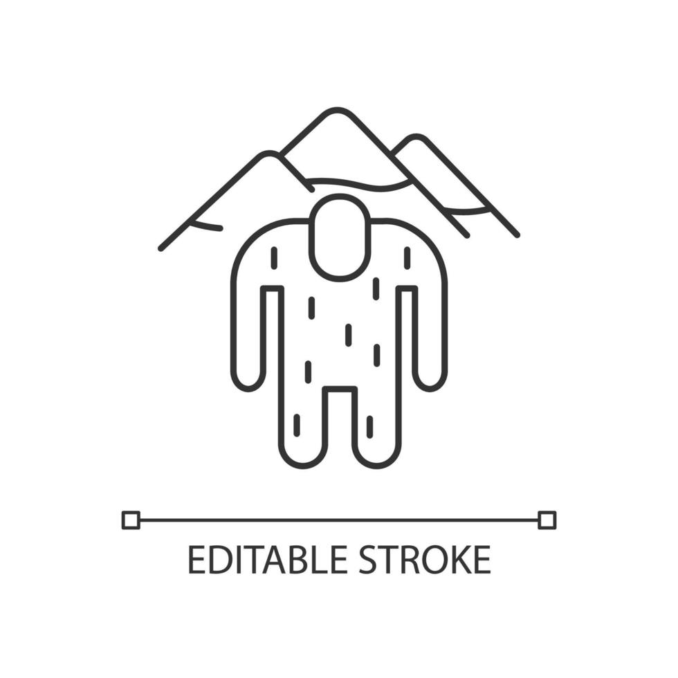 Yeti linear icon. Mysterious ape-like creature. Nepali folklore. Abominable snowman. Thin line customizable illustration. Contour symbol. Vector isolated outline drawing. Editable stroke