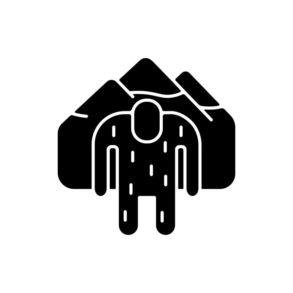 Yeti black glyph icon. Mysterious ape-like creature. Nepali folklore. Abominable snowman living in Himalayan mountains. Hairy creature. Silhouette symbol on white space. Vector isolated illustration