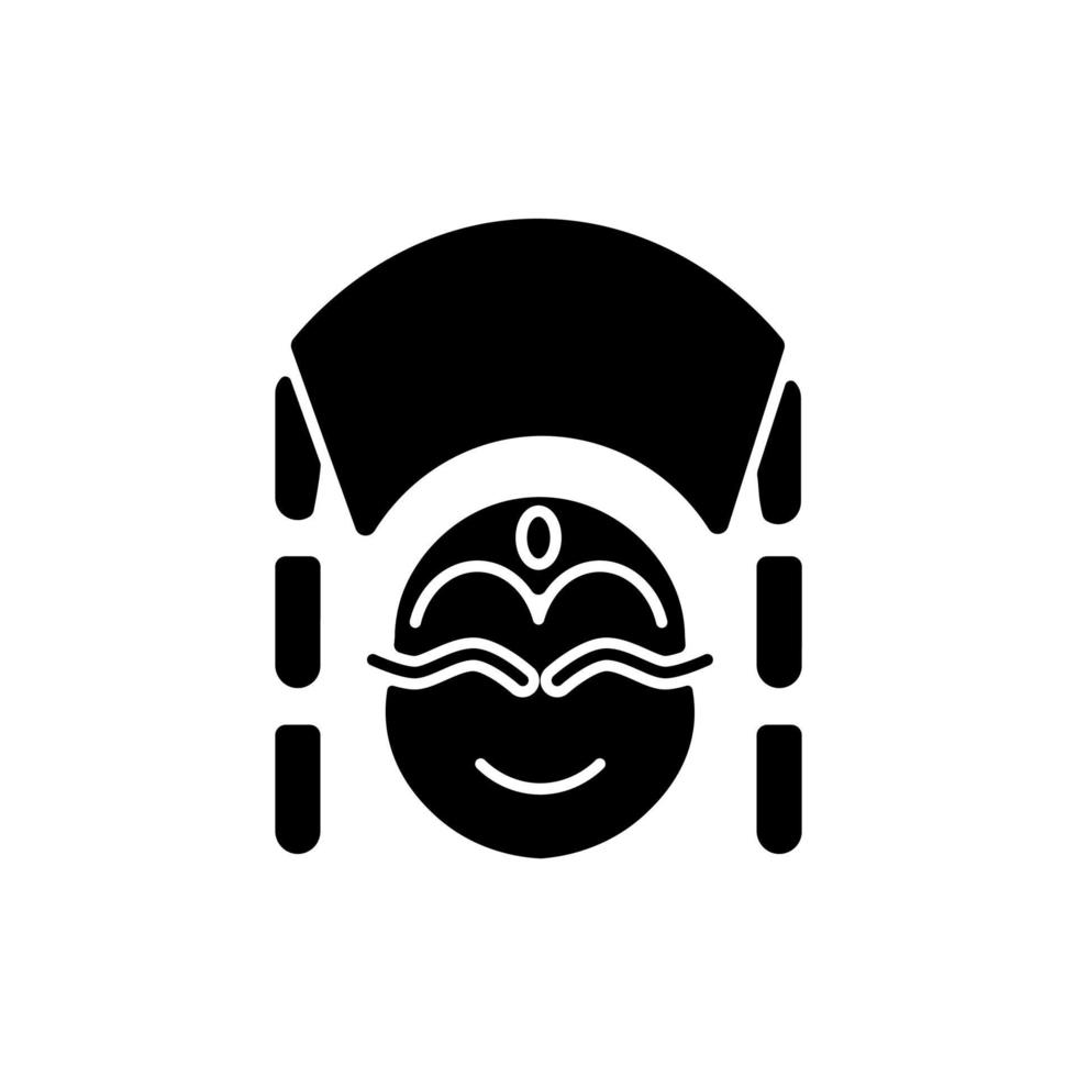 Kumari black glyph icon. Living Hindu goddess worshipped by Buddhists. Girl in traditional clothes from Shakya family. Durga incarnation. Silhouette symbol on white space. Vector isolated illustration