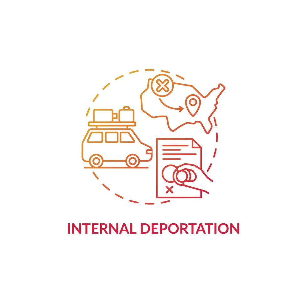 deportación interna gradiente concepto rojo icono. mudarse a otro estado del país. Entrada denegada. deportación idea abstracta ilustración de línea fina. dibujo de color de contorno aislado vectorial vector