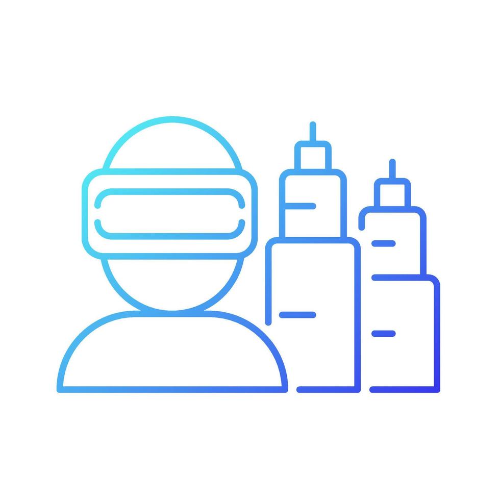 VR for project planning gradient linear vector icon. Virtual reality simulation. Computer technology. Engineering. Thin line color symbol. Modern style pictogram. Vector isolated outline drawing