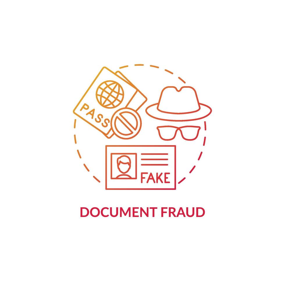 Document fraud red concept icon. False documents. Illegal papers. Fake visa and border pass. Deportation abstract idea thin line illustration. Vector isolated outline color drawing