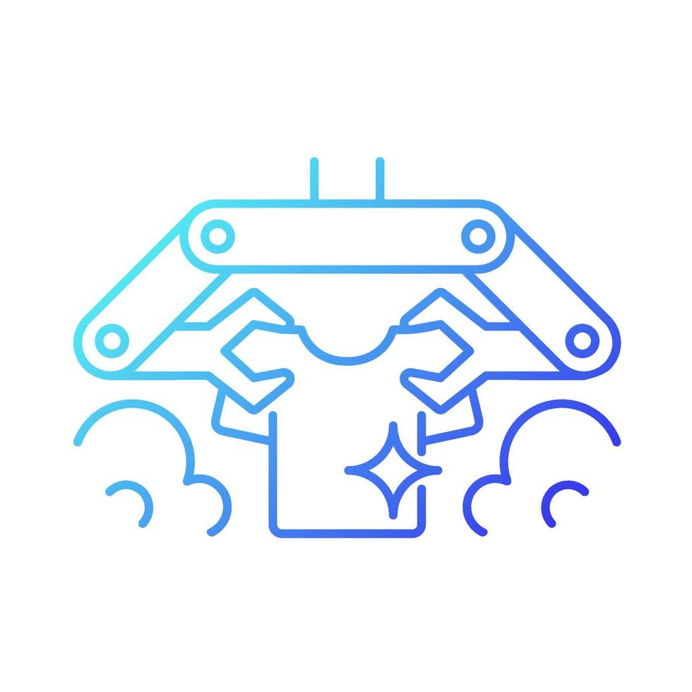Laundry robot gradient linear vector icon. Folding clothes with robotic arms. Using artificial intelligence. Thin line color symbol. Modern style pictogram. Vector isolated outline drawing