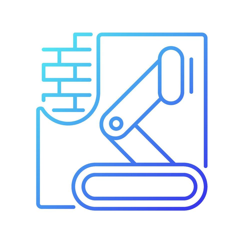 Robotics in concrete works gradient linear vector icon. Autonomous equipment in construction. Speeding up process. Thin line color symbol. Modern style pictogram. Vector isolated outline drawing