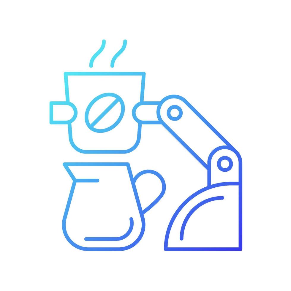 Coffee making robot gradient linear vector icon. Robotic barista. Automated drinks brewing. Self-contained kiosk. Thin line color symbol. Modern style pictogram. Vector isolated outline drawing
