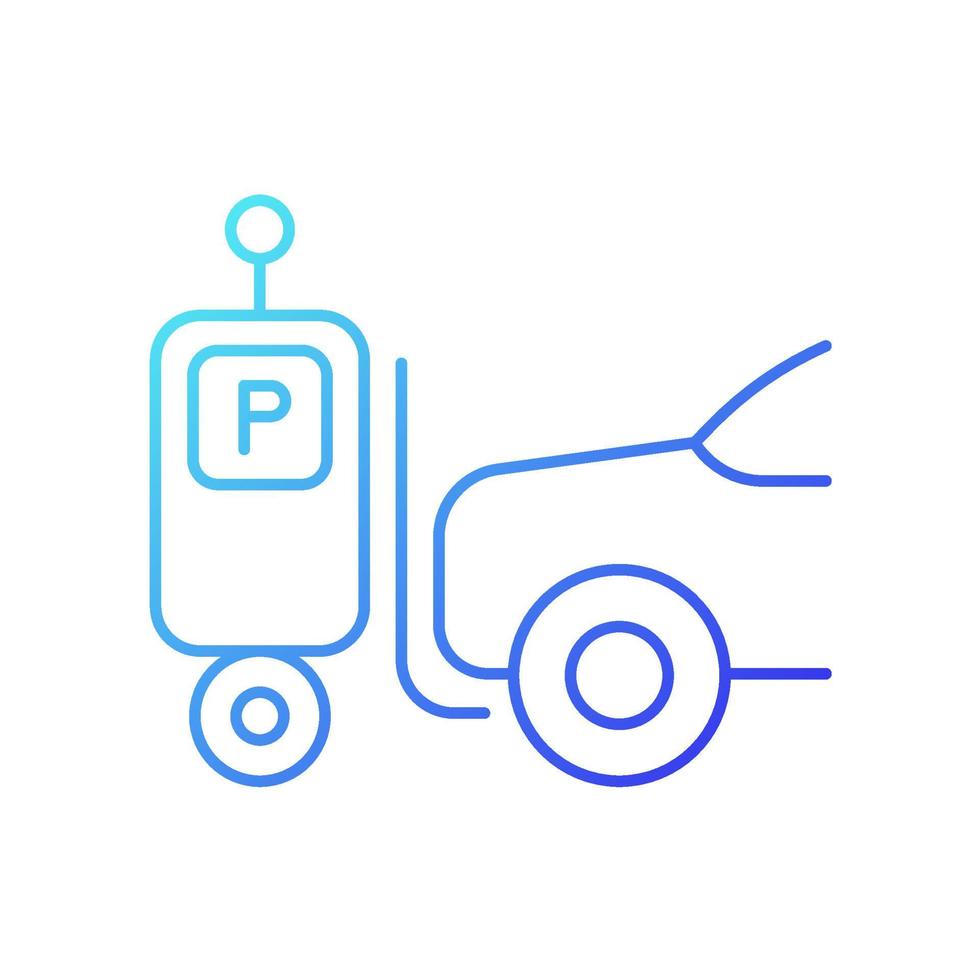 Parking robot gradient linear vector icon. Self-driving forklift. Automated parking system. Robotic valet. Thin line color symbol. Modern style pictogram. Vector isolated outline drawing