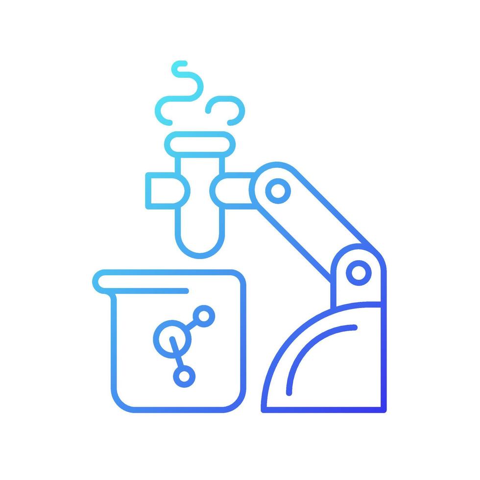 Icono de vector lineal gradiente de asistencia de laboratorio robótico. asistente de laboratorio automatizado. solución de automatización de laboratorio. símbolo de color de línea fina. pictograma de estilo moderno. dibujo de contorno aislado vectorial