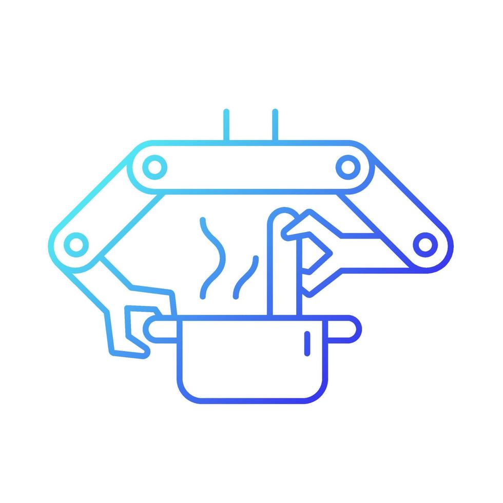 Cooking robots gradient linear vector icon. Robotic kitchen. Automatic restaurant meals making. Robotic chef. Thin line color symbol. Modern style pictogram. Vector isolated outline drawing