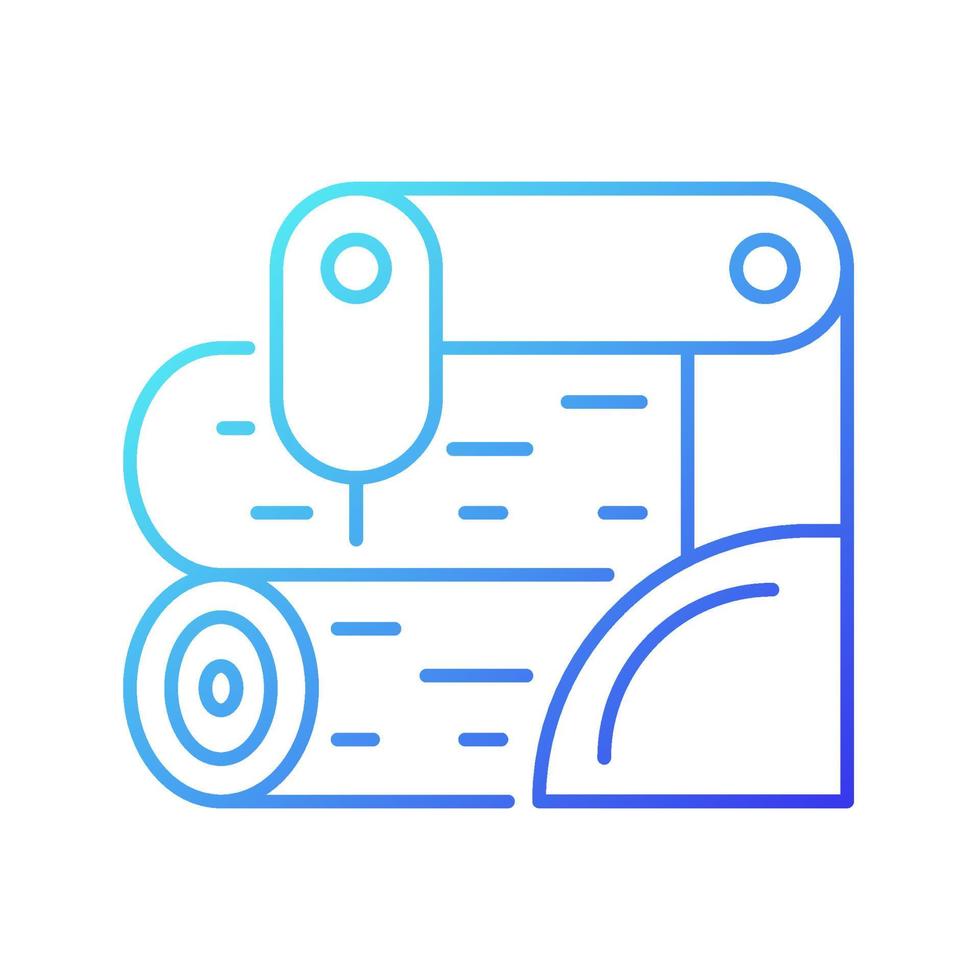 Wood processing gradient linear vector icon. Timber framing machine. Advanced automation in woodworking industry. Thin line color symbol. Modern style pictogram. Vector isolated outline drawing