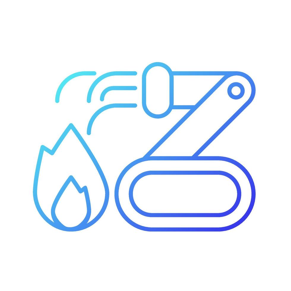 Firefighter robots gradient linear vector icon. Providing fire suppression. Remote control by firefighter. Thin line color symbol. Modern style pictogram. Vector isolated outline drawing