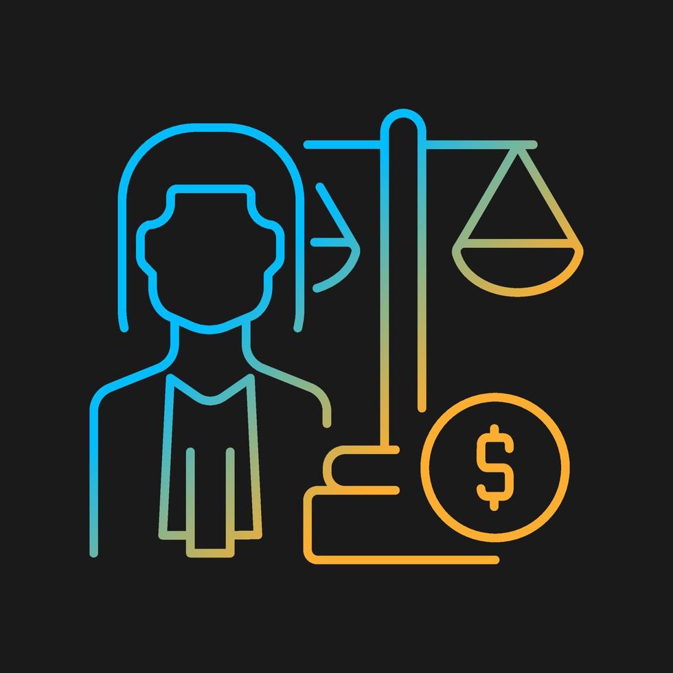 Finance law gradient vector icon for dark theme. Financial services and banking lawyer. Law regulation expert. Thin line color symbol. Modern style pictogram. Vector isolated outline drawing