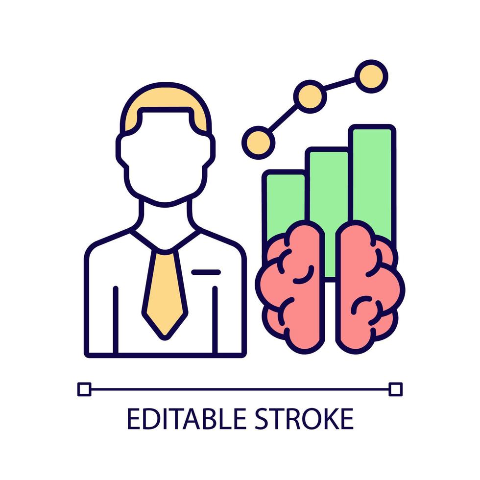 Business intelligence manager RGB color icon. Market and customer analyst. Data solutions providing expert. Finance advisor. Isolated vector illustration. Simple filled line drawing. Editable stroke