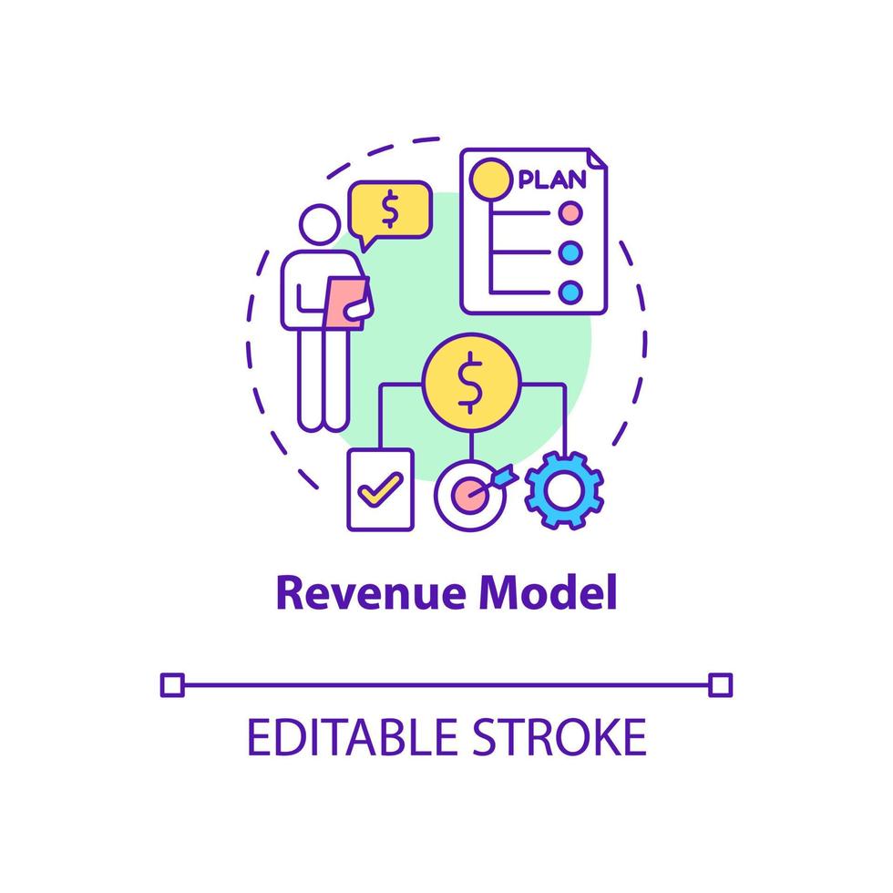 Revenue model concept icon. Framework for generating financial income. Startup structure. Business model abstract idea thin line illustration. Vector isolated outline color drawing. Editable stroke