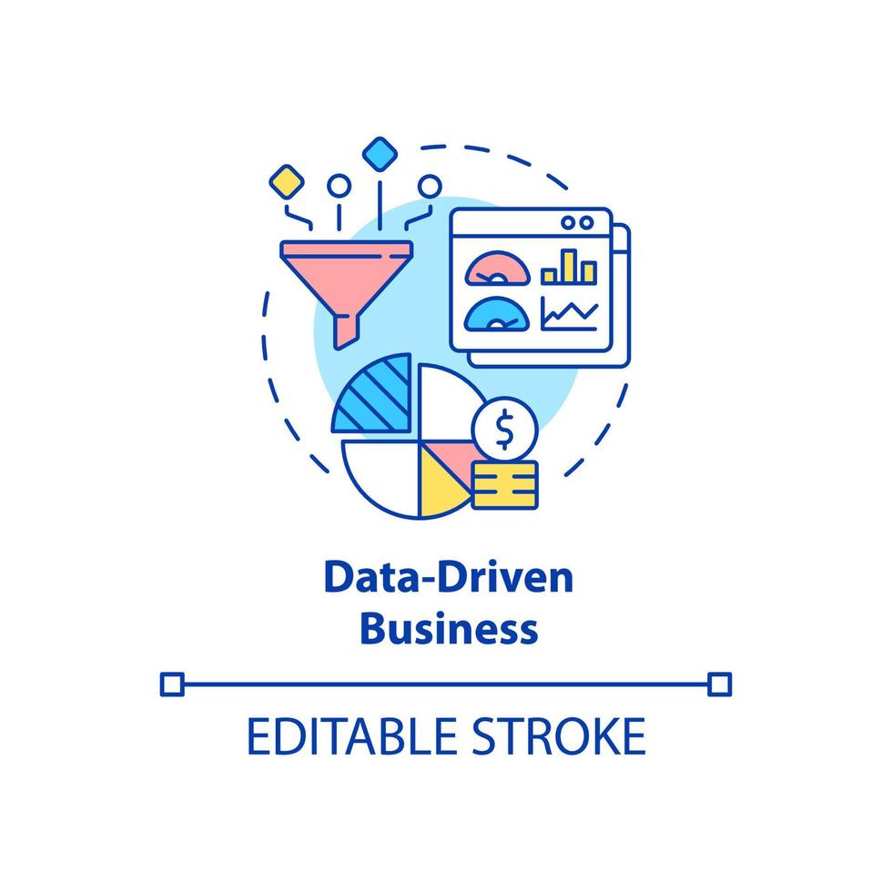 Data driven business concept icon. Information as service. Monitoring analytics. sBusiness model abstract idea thin line illustration. Vector isolated outline color drawing. Editable stroke