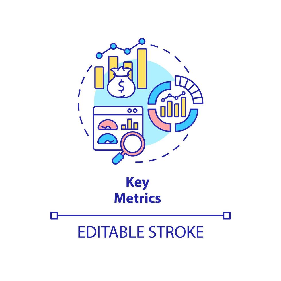 Key metrics concept icon. Monitoring business performance. Assessing analytics. Business model abstract idea thin line illustration. Vector isolated outline color drawing. Editable stroke