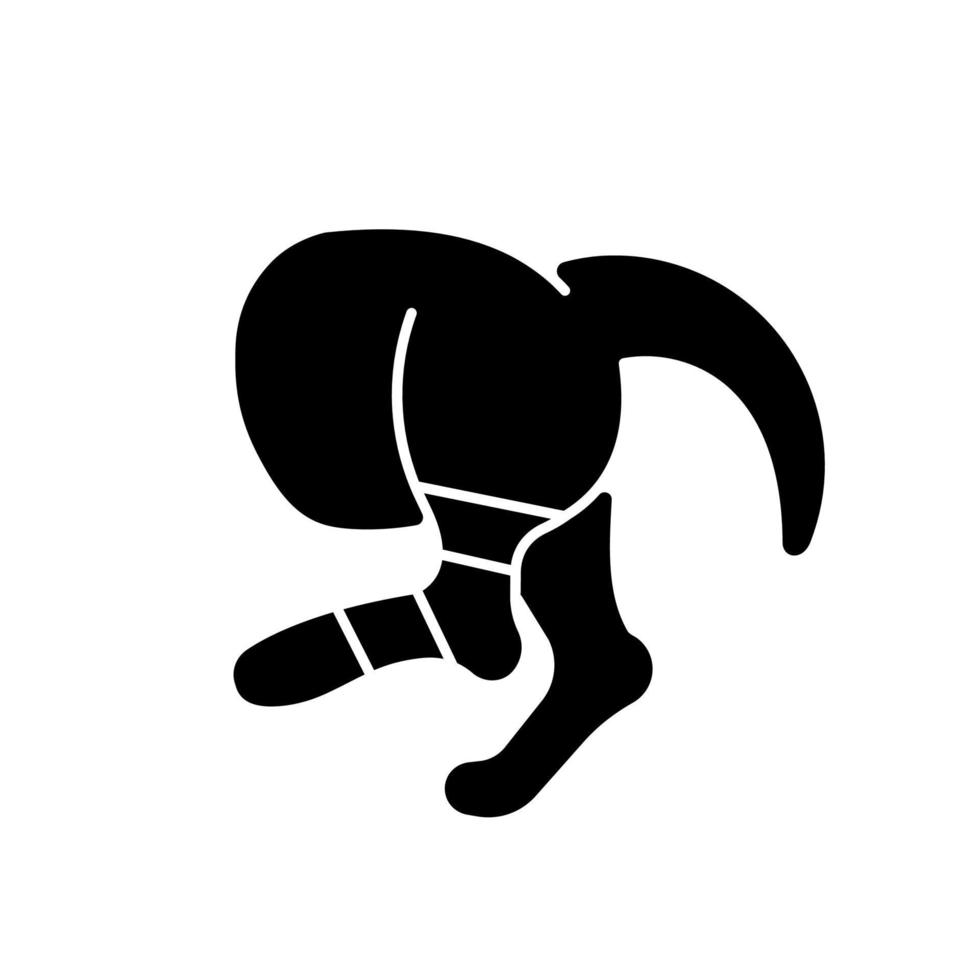 Pet sprain black glyph icon. Animal with hurt limb. Hips and thighs strains. Joints and bones injury. Ligament stretching and tearing. Silhouette symbol on white space. Vector isolated illustration