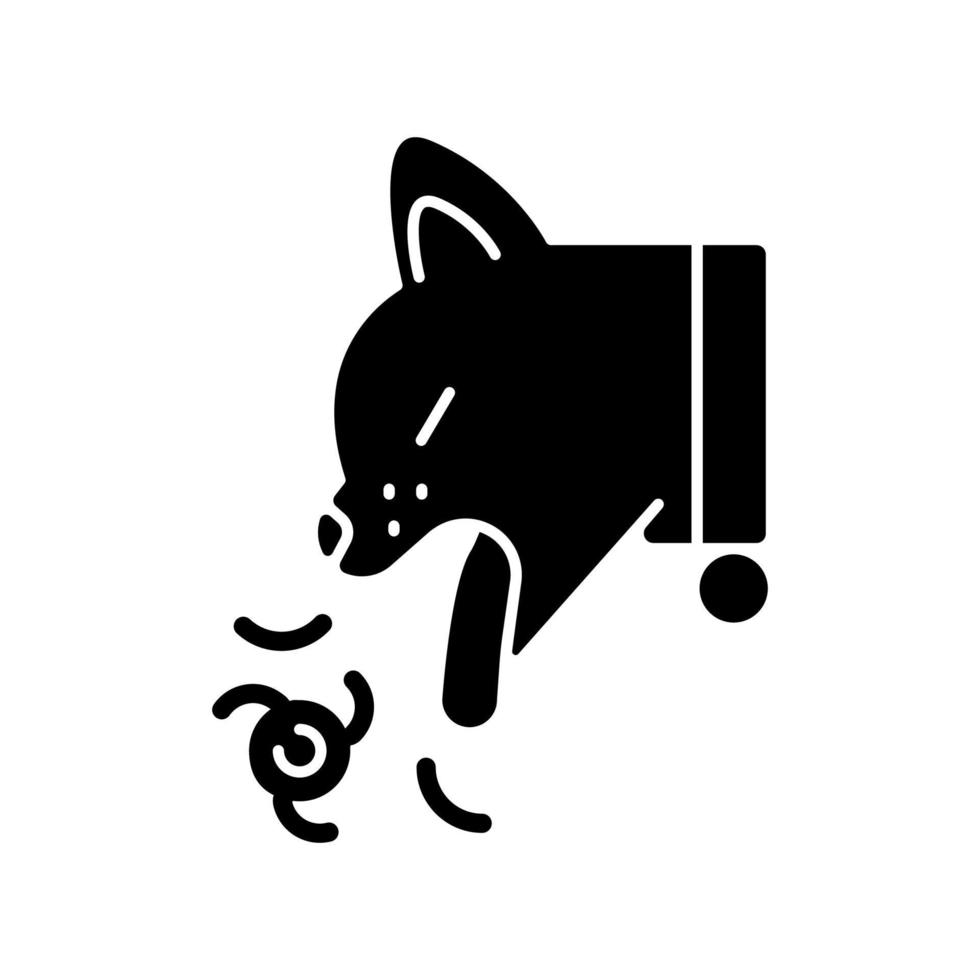 Hairballs black glyph icon. Hair and fur collection formed in animals stomach. Cats grooming habits result. Stomach content vomiting. Silhouette symbol on white space. Vector isolated illustration