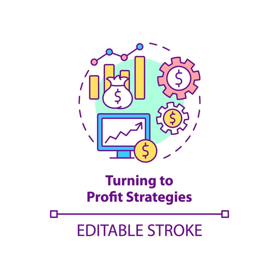 Turning to profit strategies concept icon. Growing finance. Monitoring company sales rate. Business model abstract idea thin line illustration. Vector isolated outline color drawing. Editable stroke