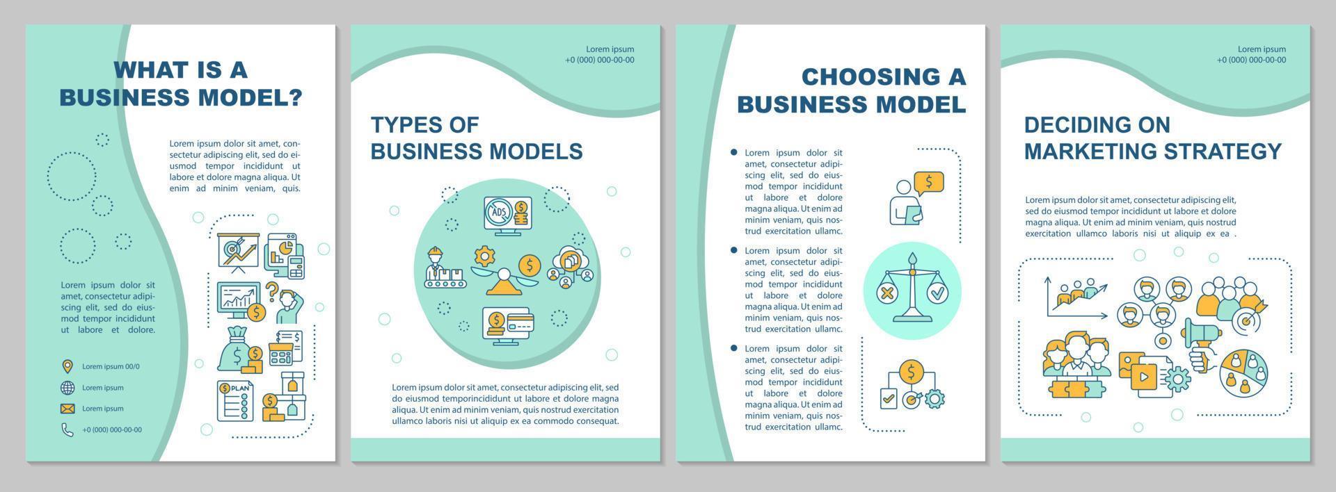 What is business model mint brochure template. Marketing strategy. Flyer, booklet, leaflet print, cover design with linear icons. Vector layouts for presentation, annual reports, advertisement pages