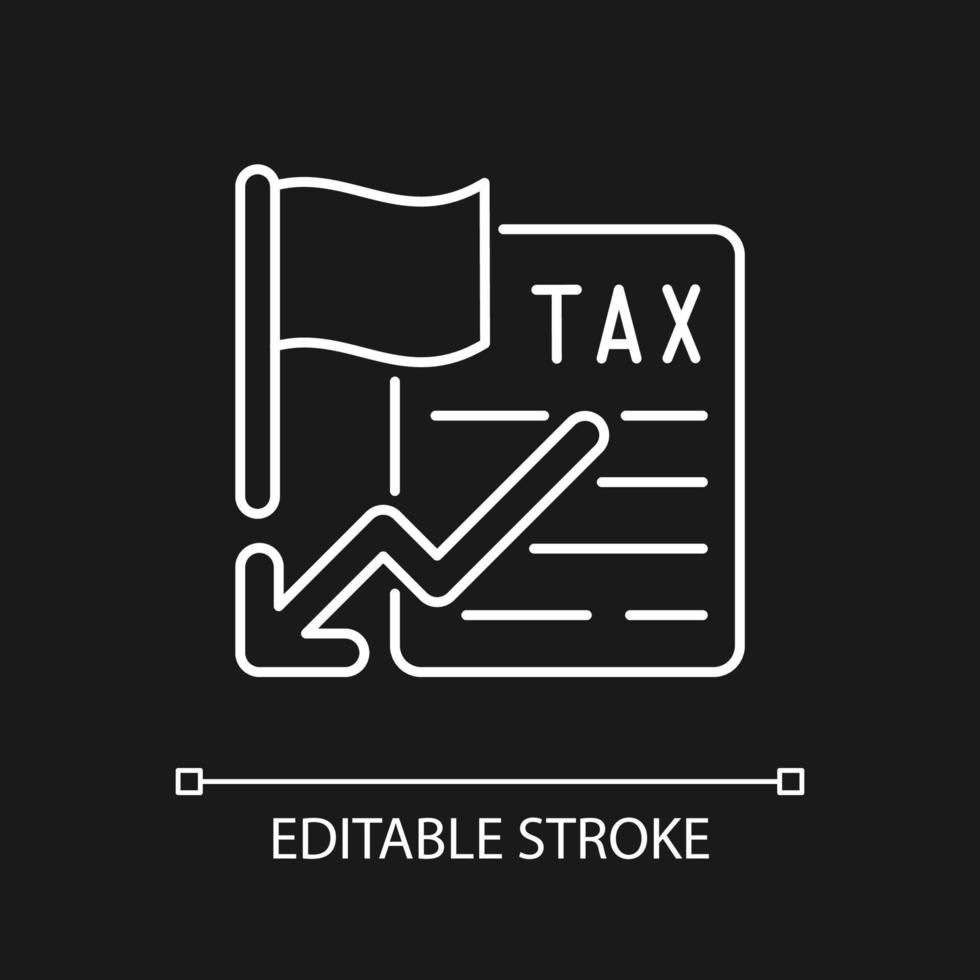 Tax relief white linear icon for dark theme. Small business incentives. Taxation deduction. Thin line customizable illustration. Isolated vector contour symbol for night mode. Editable stroke