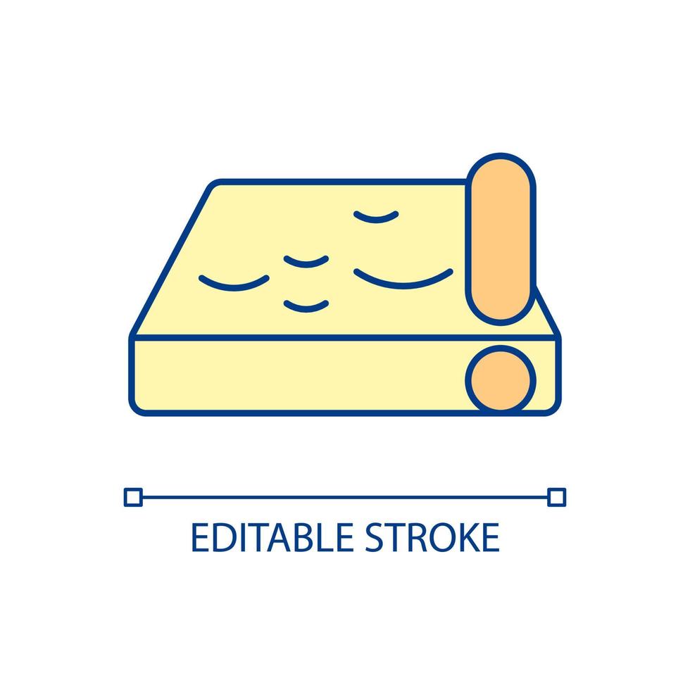 Old and sagging mattress RGB color icon. Eroded and worn bed. Removal and disposal. Mattress recycling and reusing. Replacing old bedding. Isolated vector illustration. Simple filled line drawing