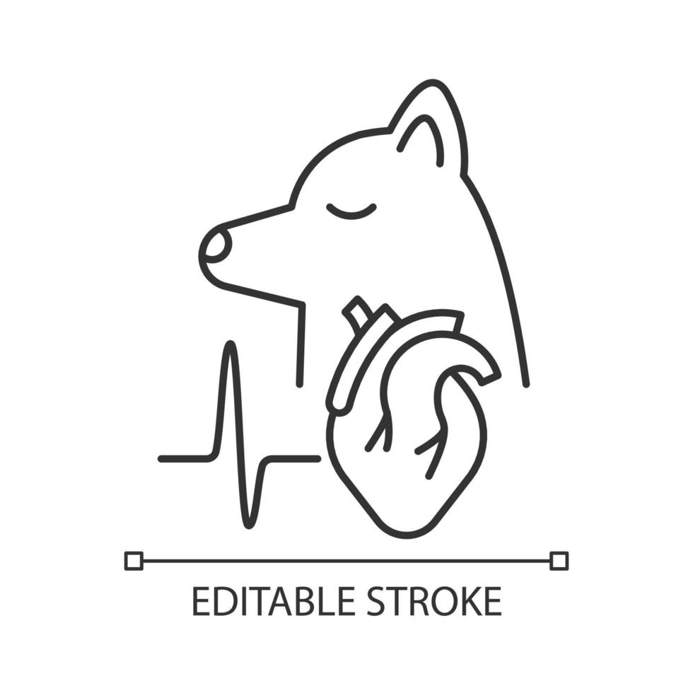 Pet heart disease linear icon. Pumping blood trouble. Artery system problems. Heart failure. Thin line customizable illustration. Contour symbol. Vector isolated outline drawing. Editable stroke