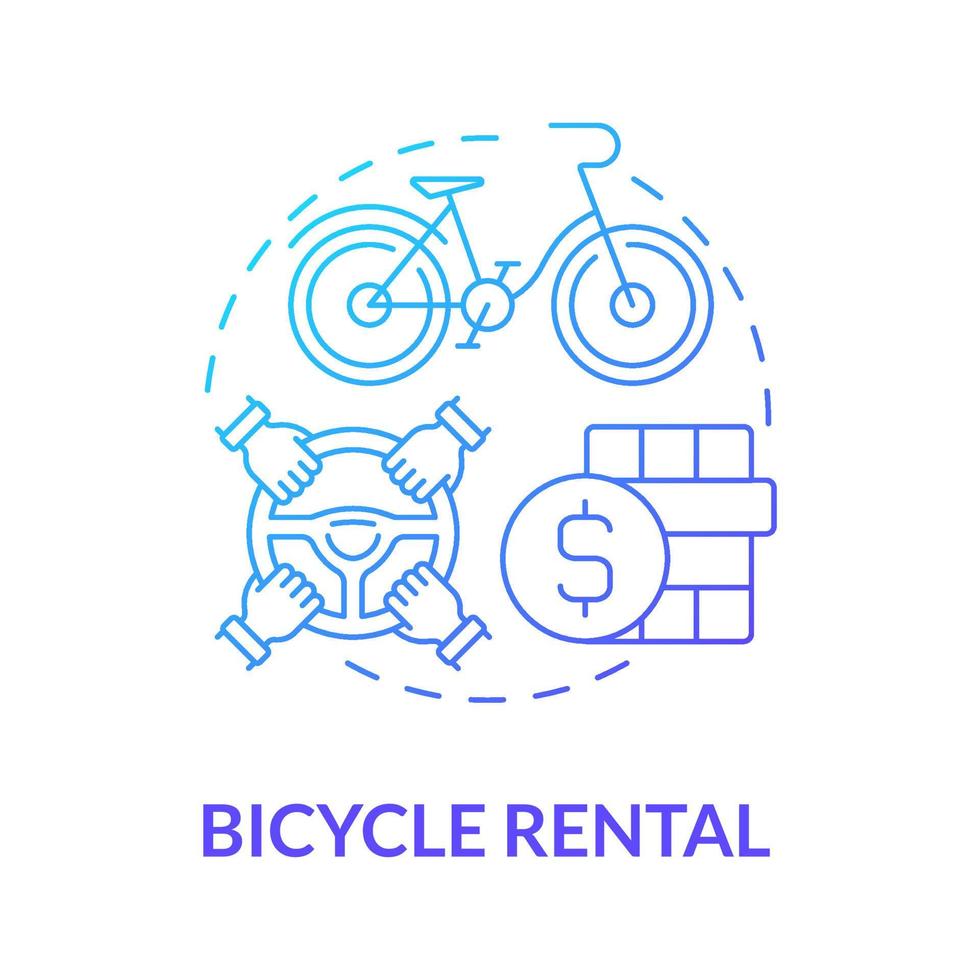 Bicycle rental blue gradient concept icon. Bicycle sharing category abstract idea thin line illustration. Hiring two-wheeled vehicle for money. Free rent. Vector isolated outline color drawing