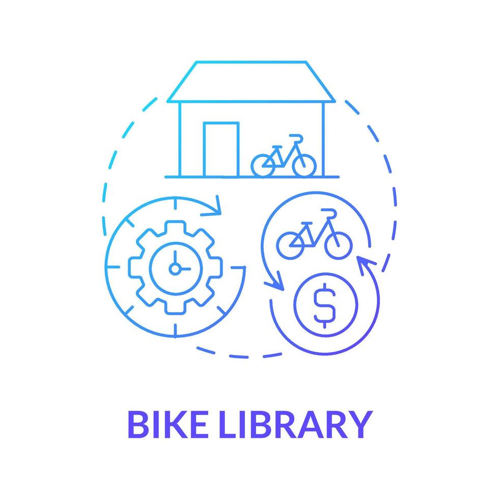 icono de concepto degradado azul de biblioteca de bicicletas. bicicleta compartir categoría idea abstracta ilustración de línea fina. agarre el vehículo para una excursión de un día de fin de semana. préstamo de bicicletas. dibujo de color de contorno aislado vectorial vector