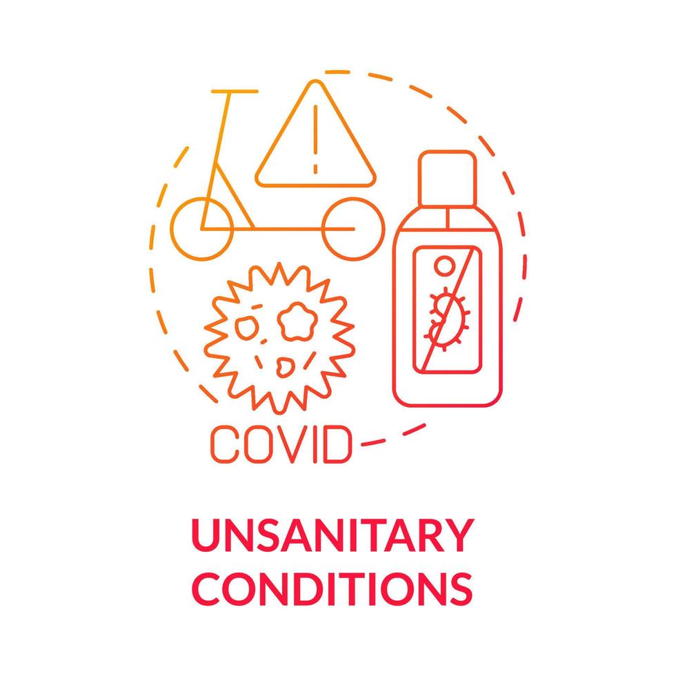 Unsanitary conditions red gradient concept icon. Scooter sharing problem abstract idea thin line illustration. Virus spreading risk. Covid transmission. Vector isolated outline color drawing