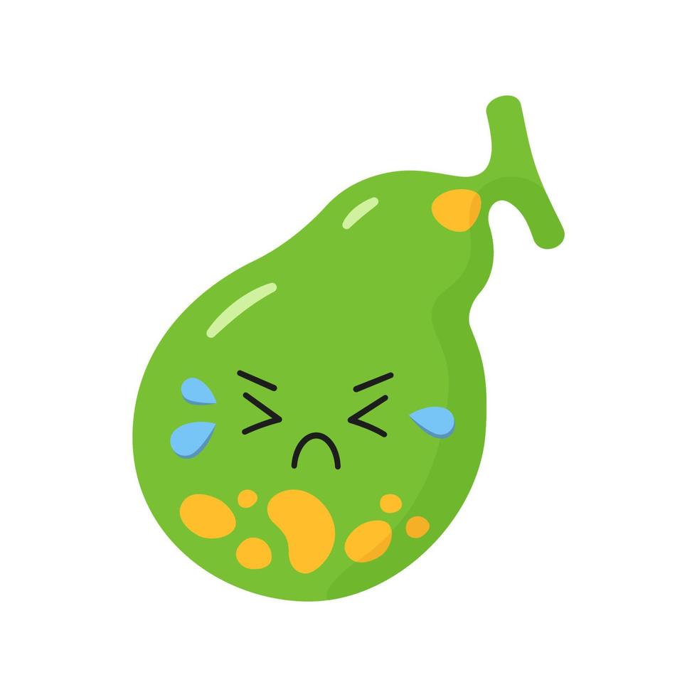 Sick sad gallbladder with stones. Characters to illustrate the problem of cholecystitis, gallstone disease. vector