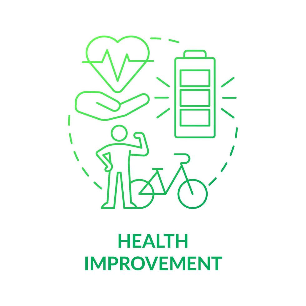 Health improvement green gradient concept icon. Bike sharing goal abstract idea thin line illustration. Aerobic exercise. Decreasing stress levels. Vector isolated outline color drawing