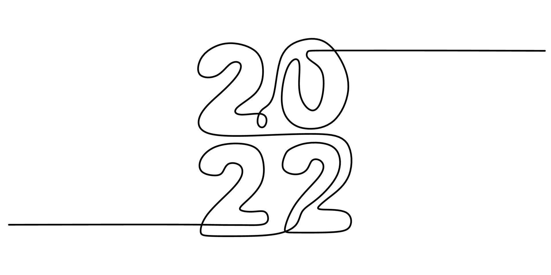 Continuous one line of a 2022 new year text. Chinese New year. vector