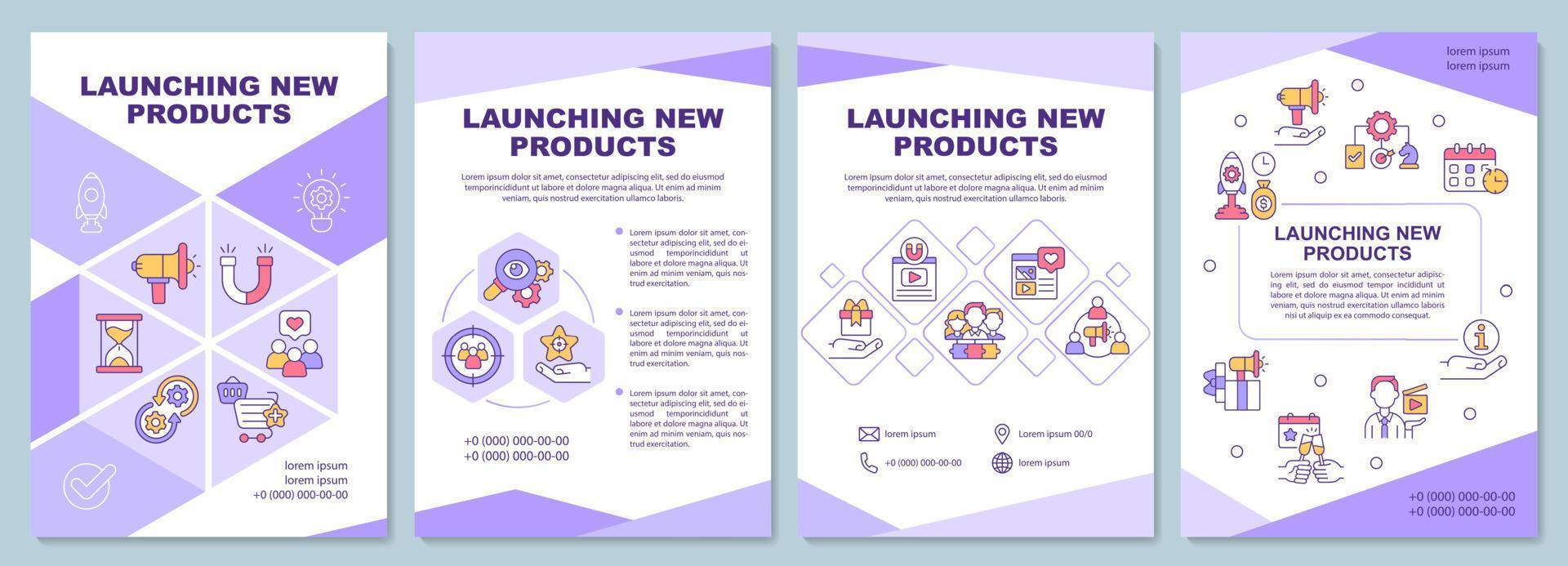 New product launching campaign brochure template. Flyer, booklet, leaflet print, cover design with linear icons. Vector layouts for presentation, annual reports, advertisement pages