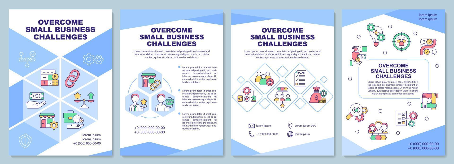 Overcome small business challenge brochure template. Flyer, booklet, leaflet print, cover design with linear icons. Vector layouts for presentation, annual reports, advertisement pages