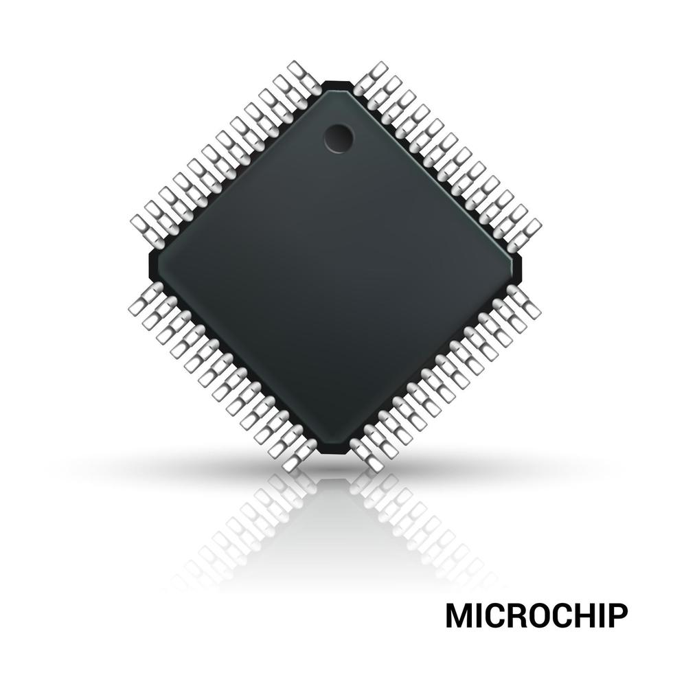 Microchip. Computer CPU. Microprocessor. 3D realistic illustration. vector