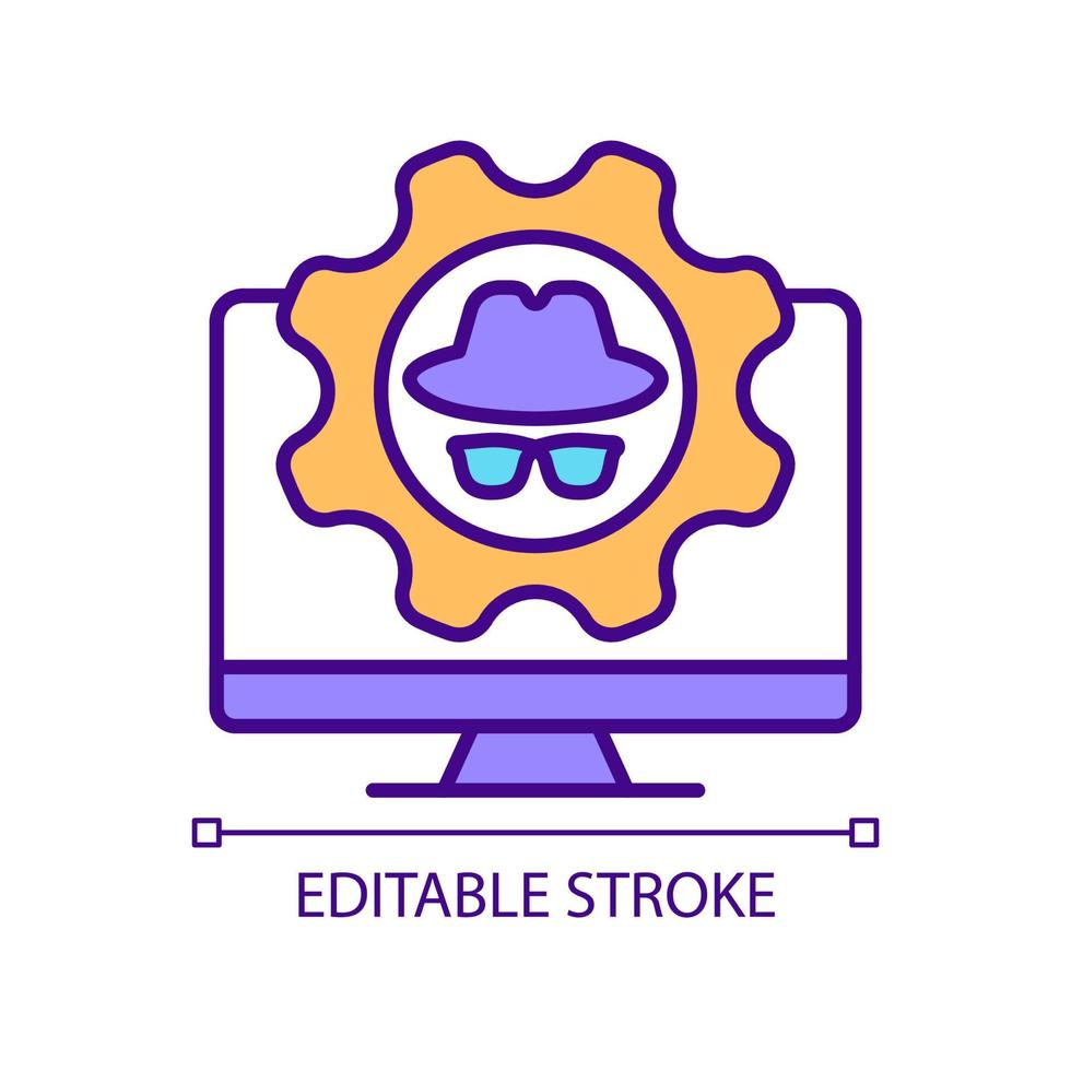 Computer privacy settings configuration RGB color icon. Keeping personal data safe. Modern technology. Isolated vector illustration. Simple filled line drawing. Editable stroke
