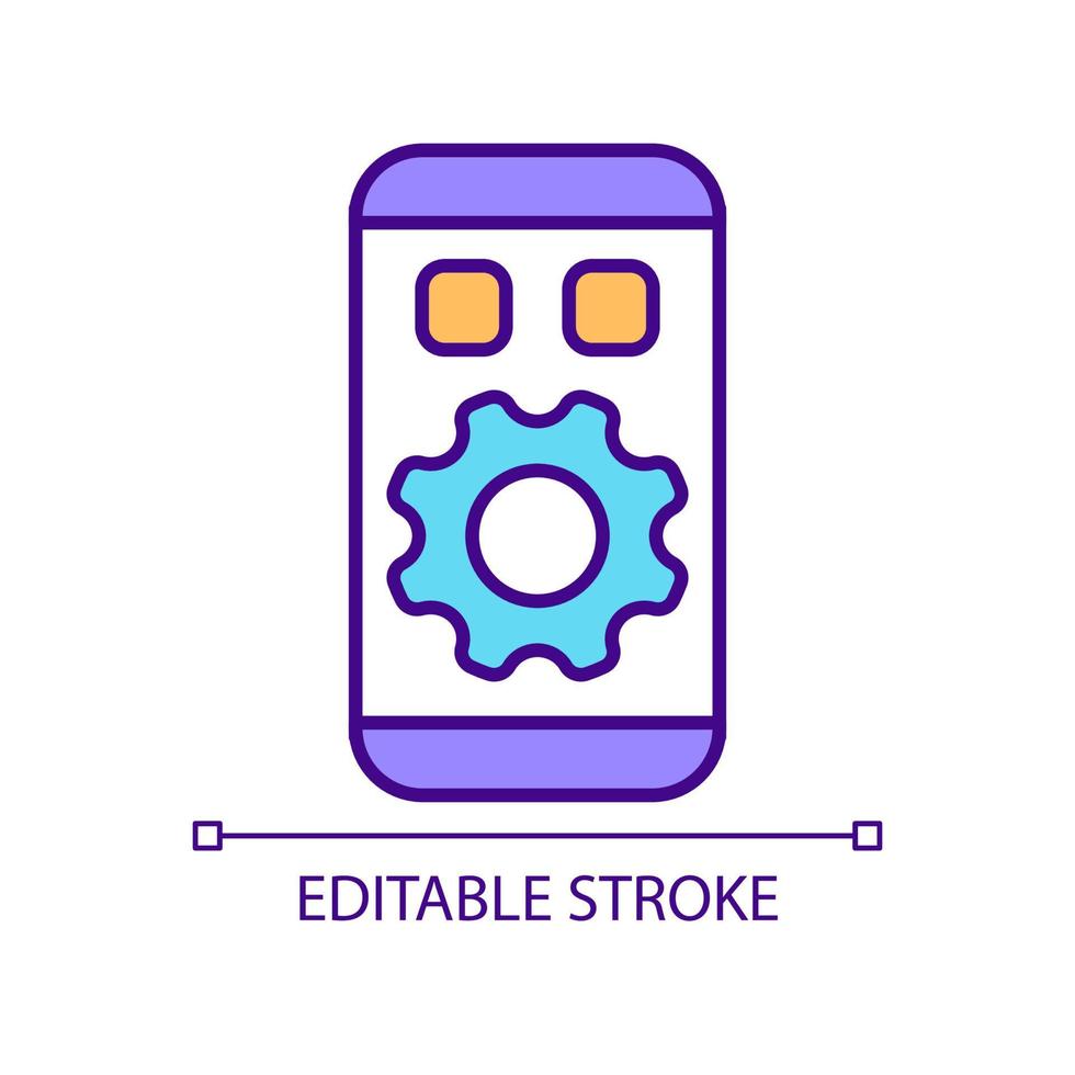 Privacy settings configuration of mobile device RGB color icon. Protecting private date online. Cyber security. Isolated vector illustration. Simple filled line drawing. Editable stroke