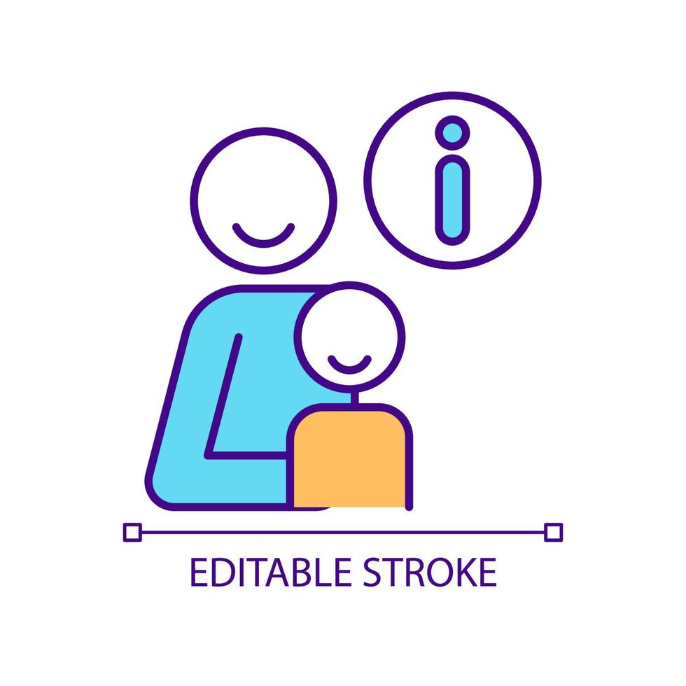 Parent with child information support RGB color icon. Notification for family with children. Colorful information sign. Isolated vector illustration. Simple filled line drawing. Editable stroke