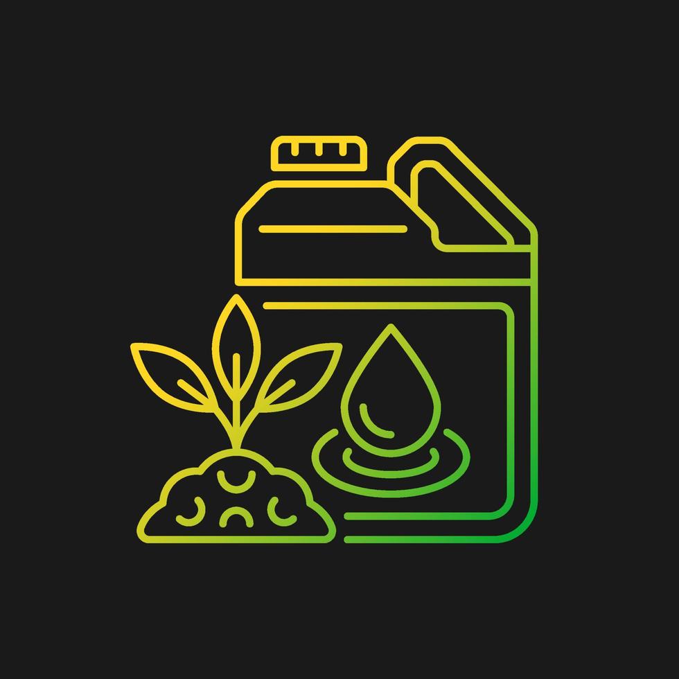 Liquid fertilizer gradient vector icon for dark theme. Mixture of supplements. Pouring and spraying. Plants supplement. Thin line color symbol. Modern style pictogram. Vector isolated outline drawing