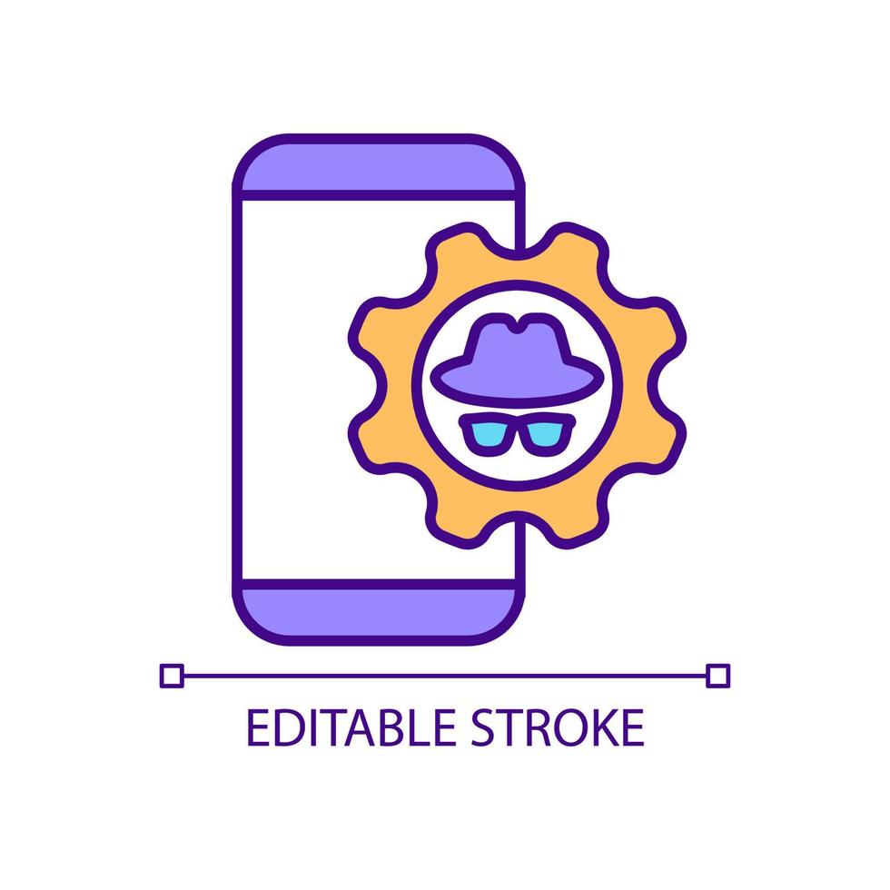 App privacy settings configuration RGB color icon. Mobile device protection online. Personal information safety. Isolated vector illustration. Simple filled line drawing. Editable stroke