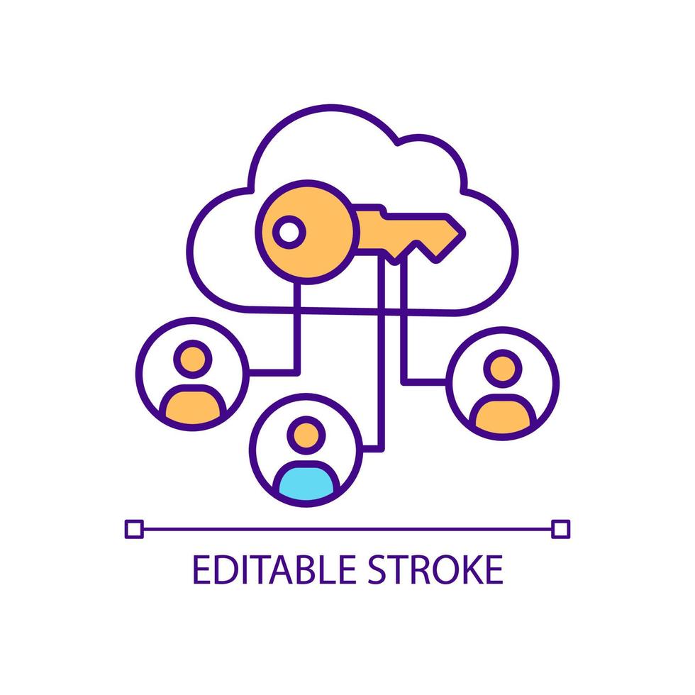 Safe access to app for different users RGB color icon. Password manager protecting information of network users. Isolated vector illustration. Simple filled line drawing. Editable stroke