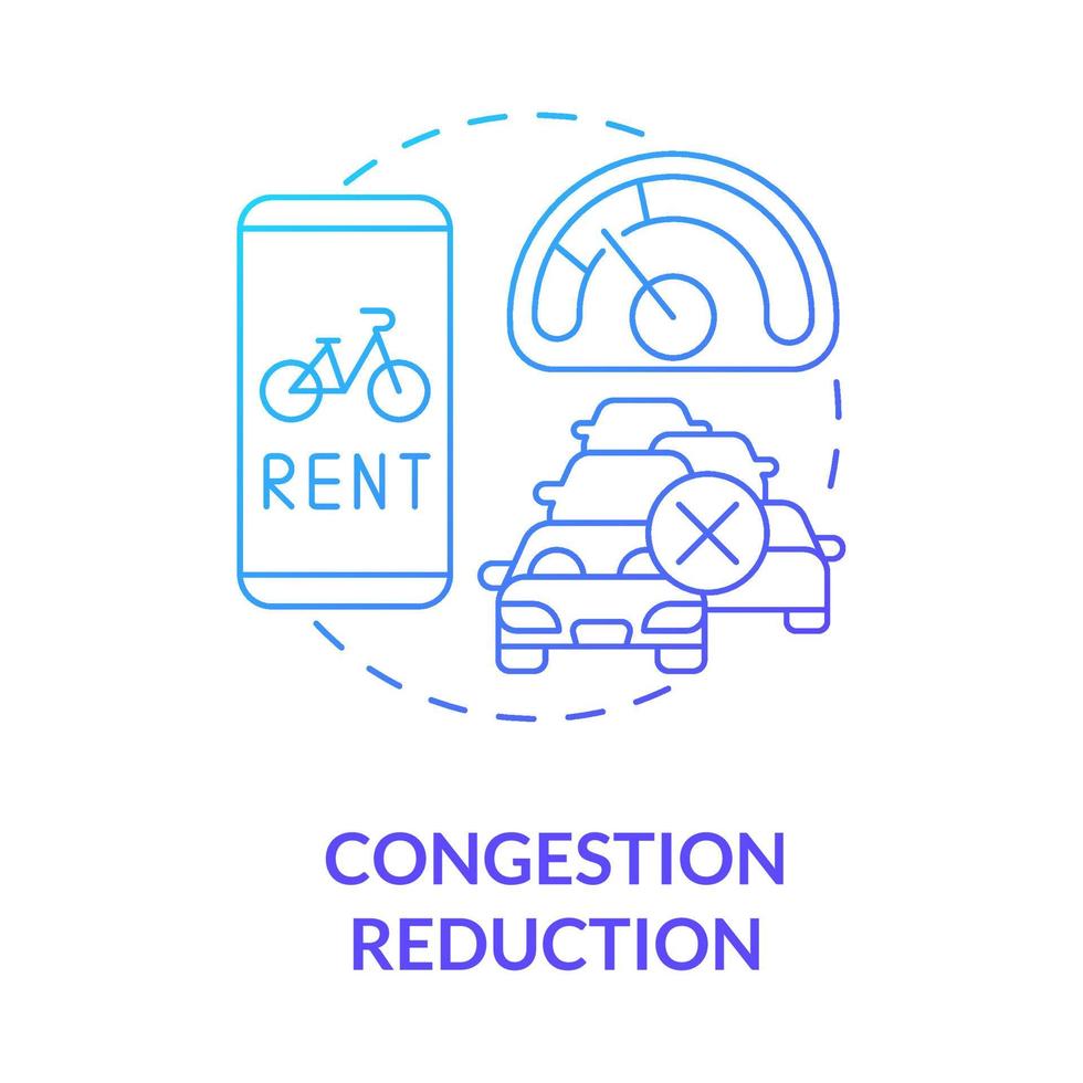 Congestion reduction blue gradient concept icon. Bike sharing goal abstract idea thin line illustration. Reducing traffic jam. Public bicycle program. Vector isolated outline color drawing