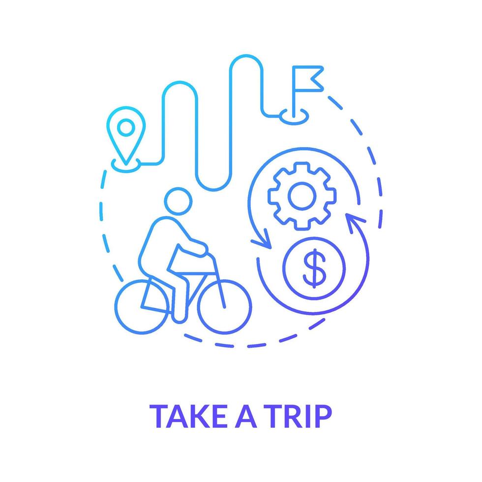 Take trip blue gradient concept icon. Bicycle sharing usage abstract idea thin line illustration. Using micro mobility vehicle. Self-service bike station. Vector isolated outline color drawing