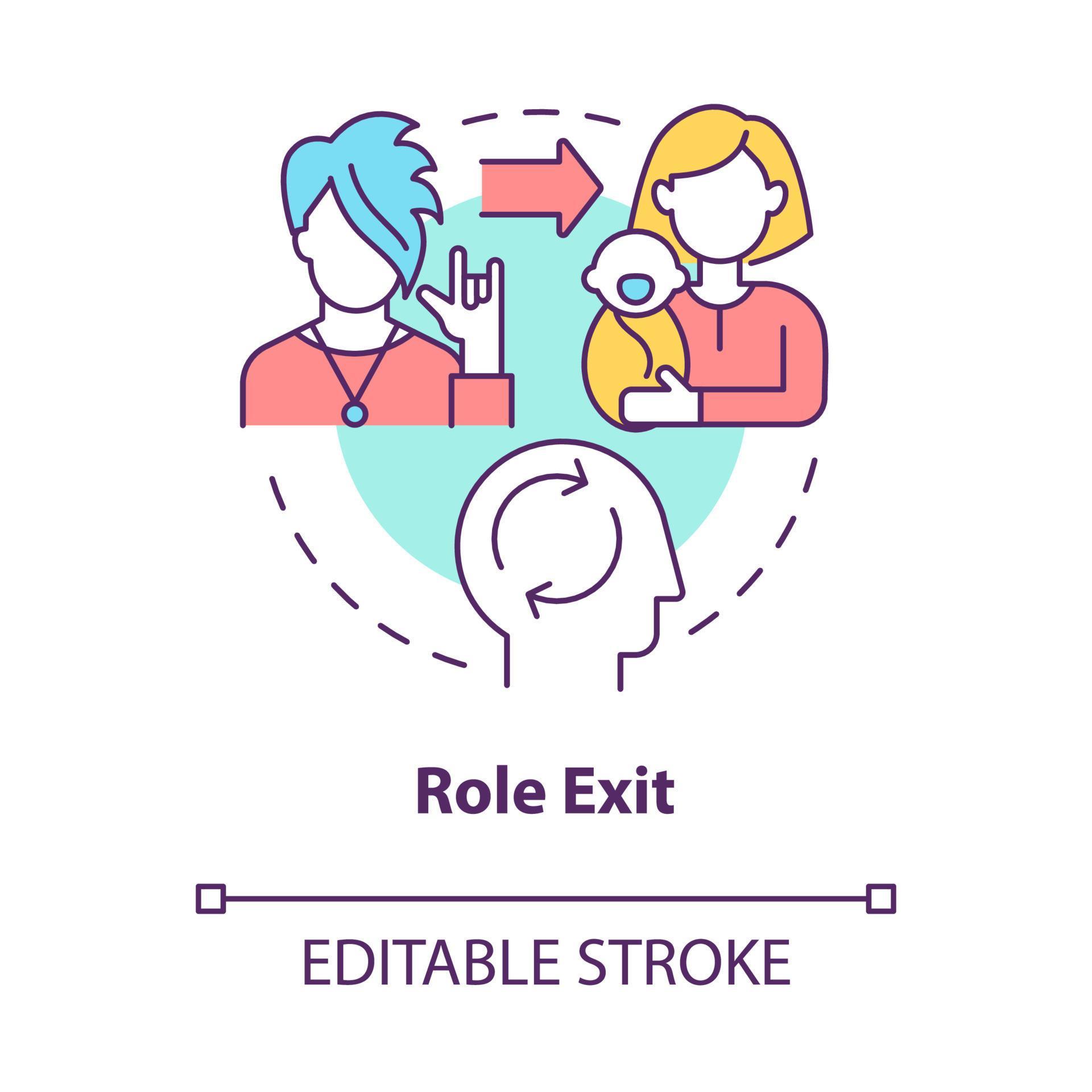 Role exit concept icon. Participation to another function in society