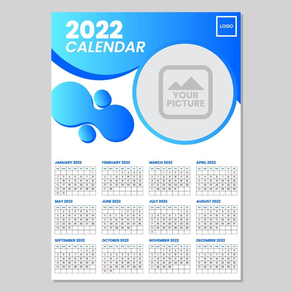 Modern Wall 2022 Calender Design Template vector