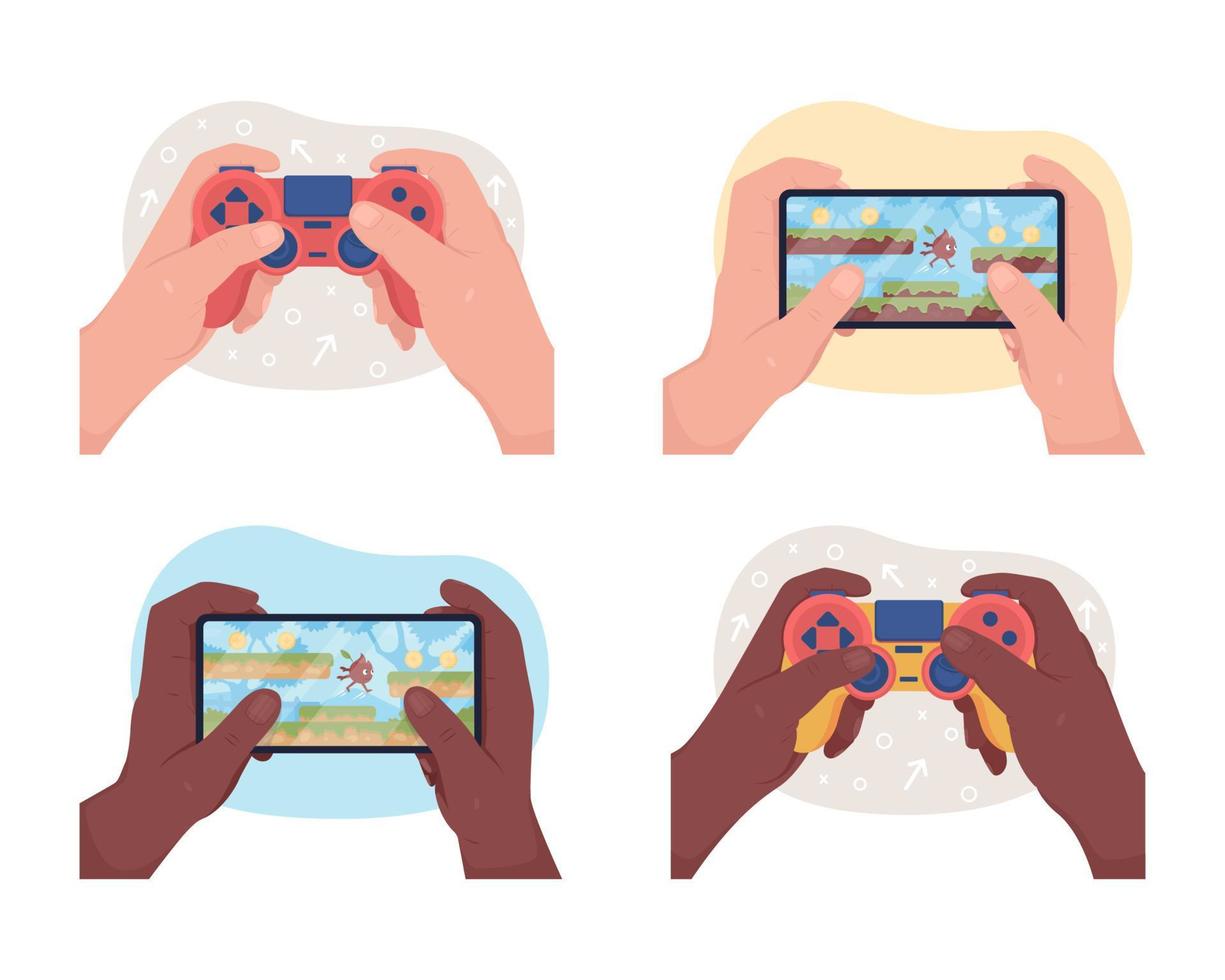 Gamification flat color vector illustration set