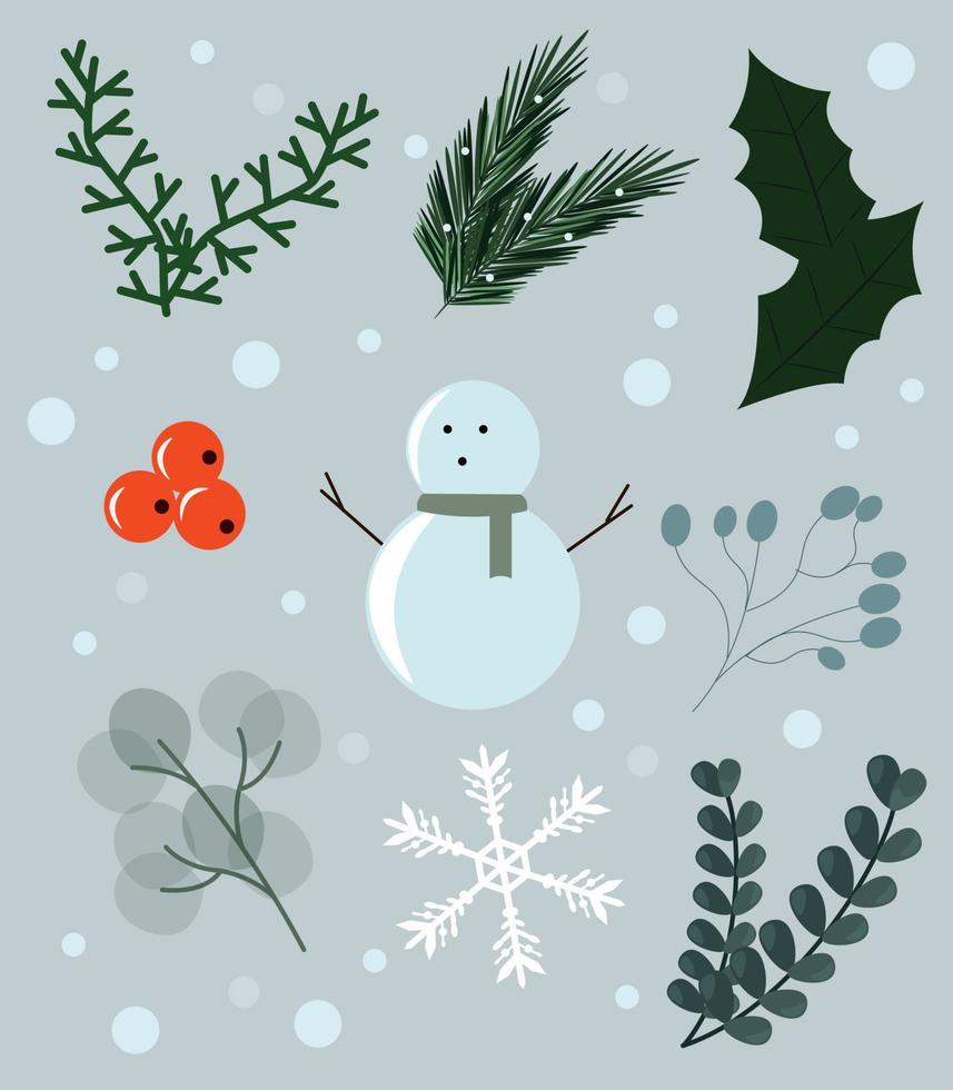 elemento de clipart de invierno nieve y hojas vector